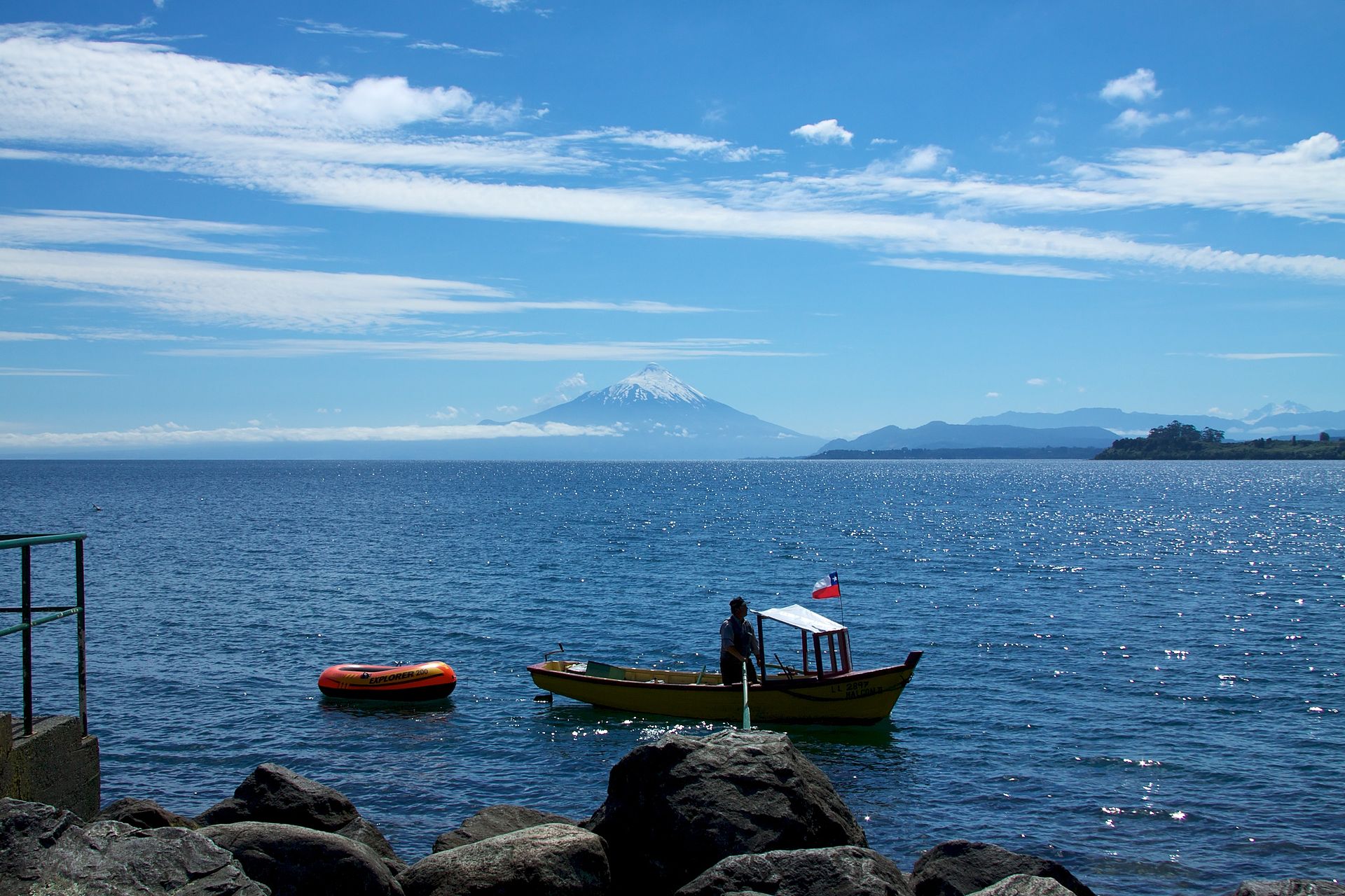 Lake and volcano landscape inspired by Puerto Varas